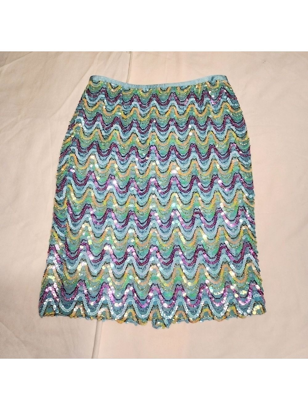 Cynthia Steffe Blue Pink Sequin Pencil Skirt Size 10 - Picture 7 of 10